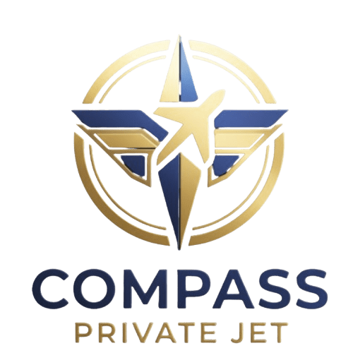 Logo for Compass Private Jet featuring a compass star and jet.